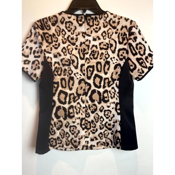 Vince Camuto Women's Blouse Top Cap Sleeves Leopard Print Black Cream Size Small - Picture 2 of 7